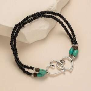 Bracelet de cheville perle et double coeur