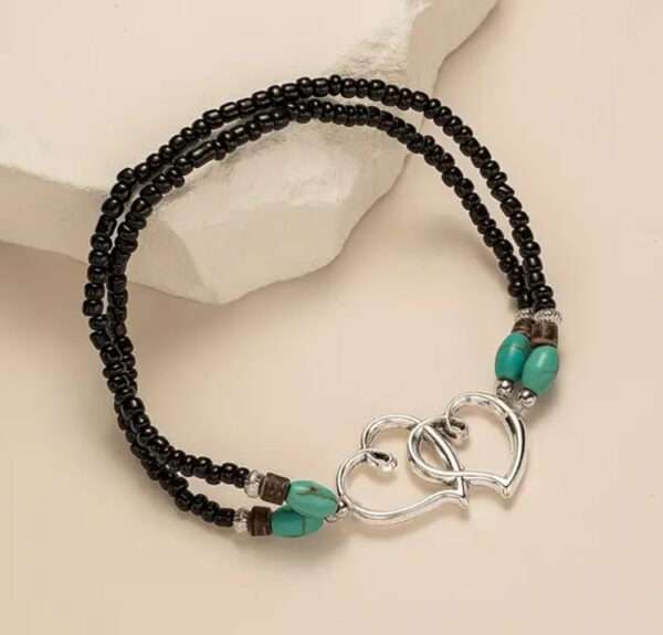 Bracelet de cheville perle et double coeur