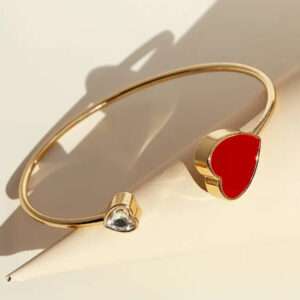 Bracelet ouvert double cœur rouge