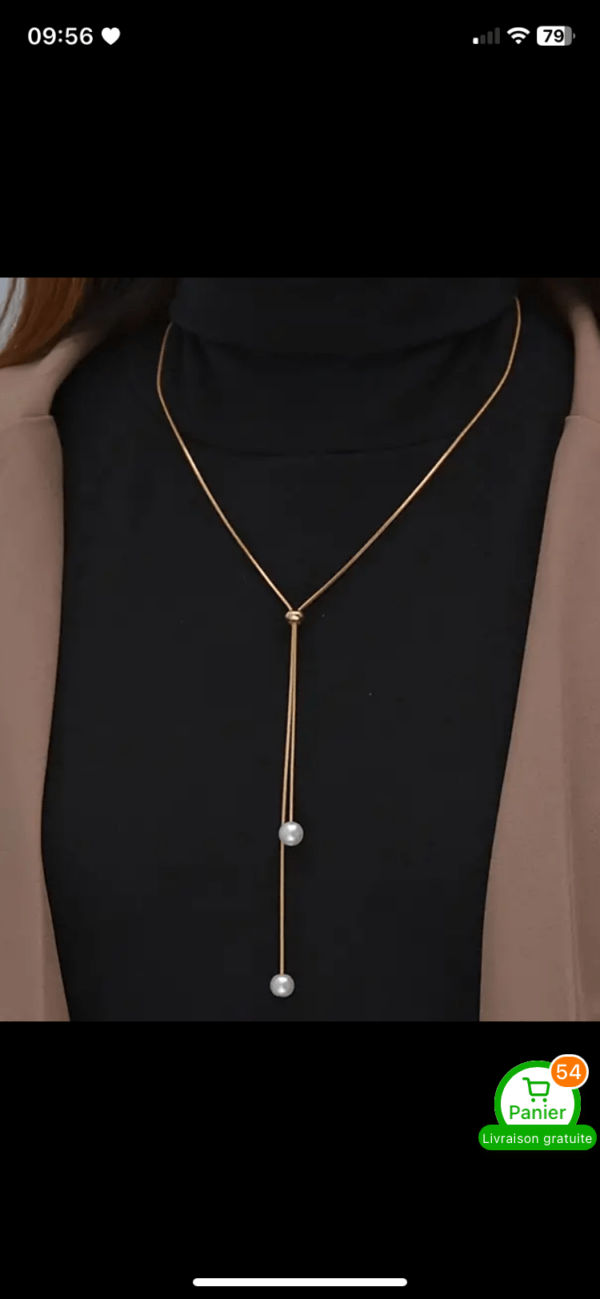 Collier plongeant double perle – Image 2